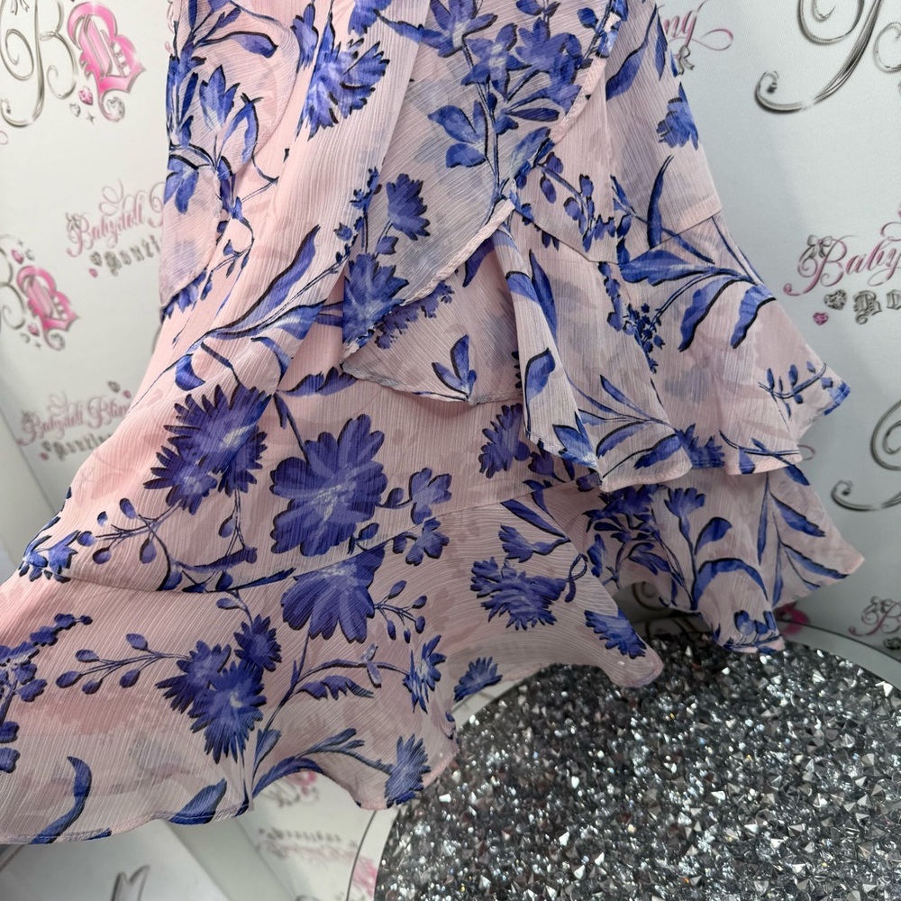 Tommy Hilfiger dress ruffles frilly frills gold charm Floral Pink and Blue Dress - Picture 6 of 14